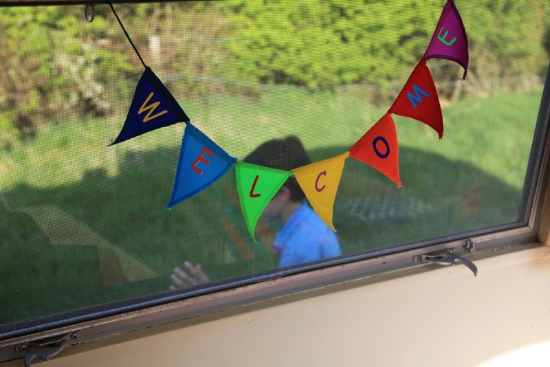 Welcome sign within caravan