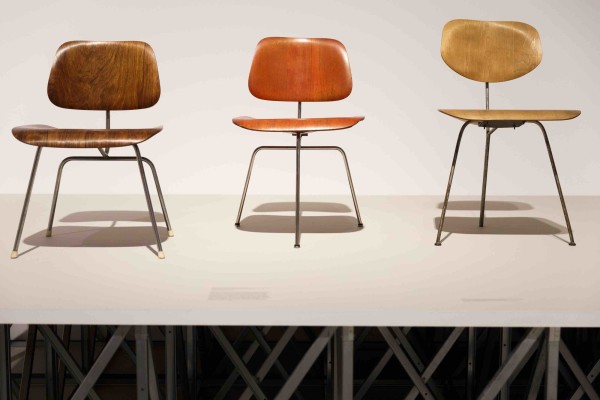 plywood Eames chairs at the Barbican show on Jenography