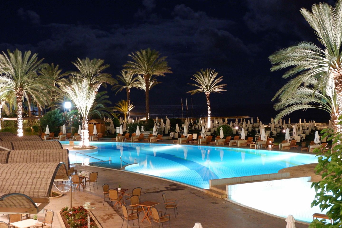 Athena Beach Hotel pool at night - Jenography
