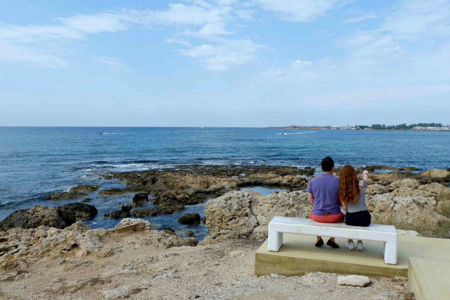 people on bench in Paphos, Cyprus - Jenography
